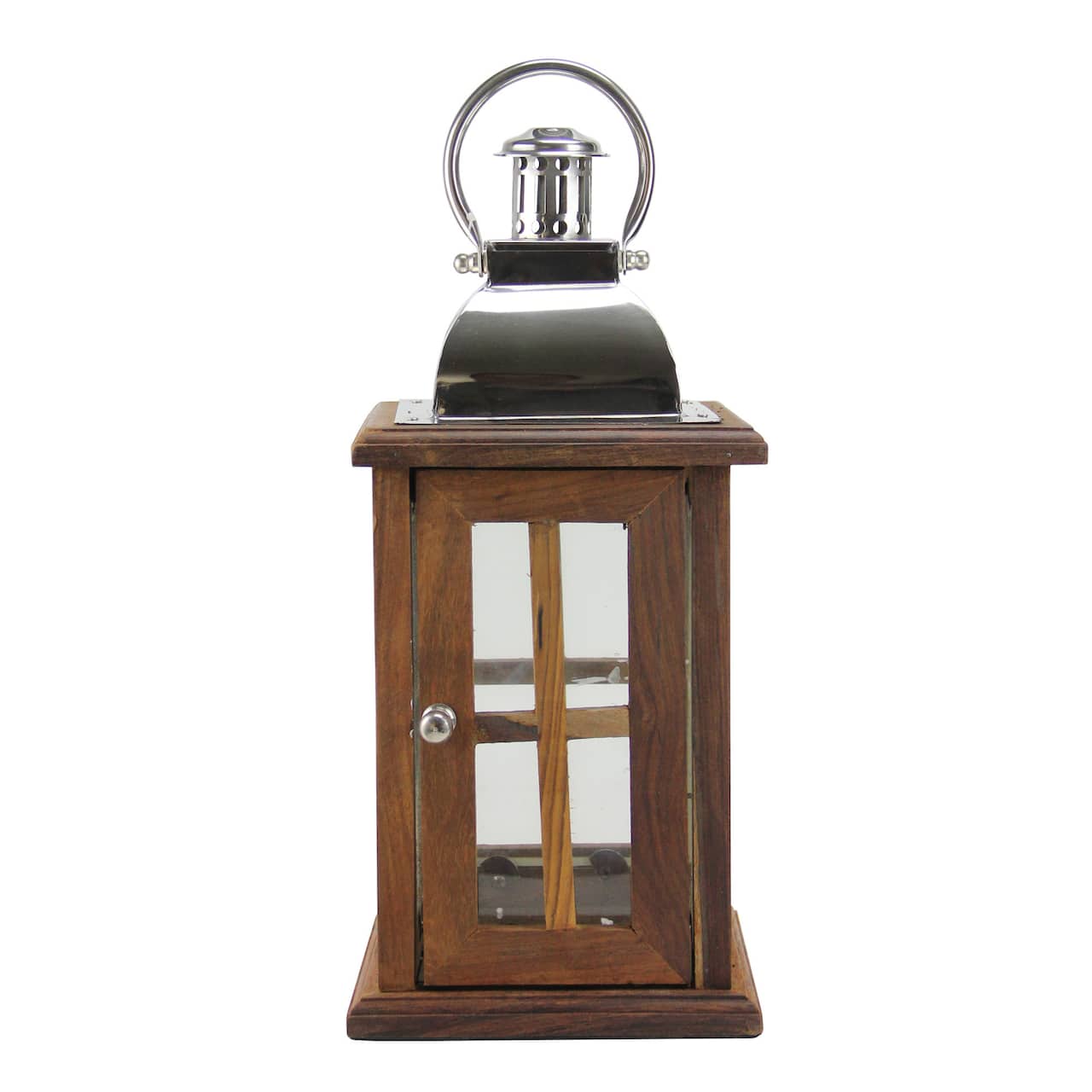 18" Modern Sheesham Wood Candle Lantern with Metal Handle